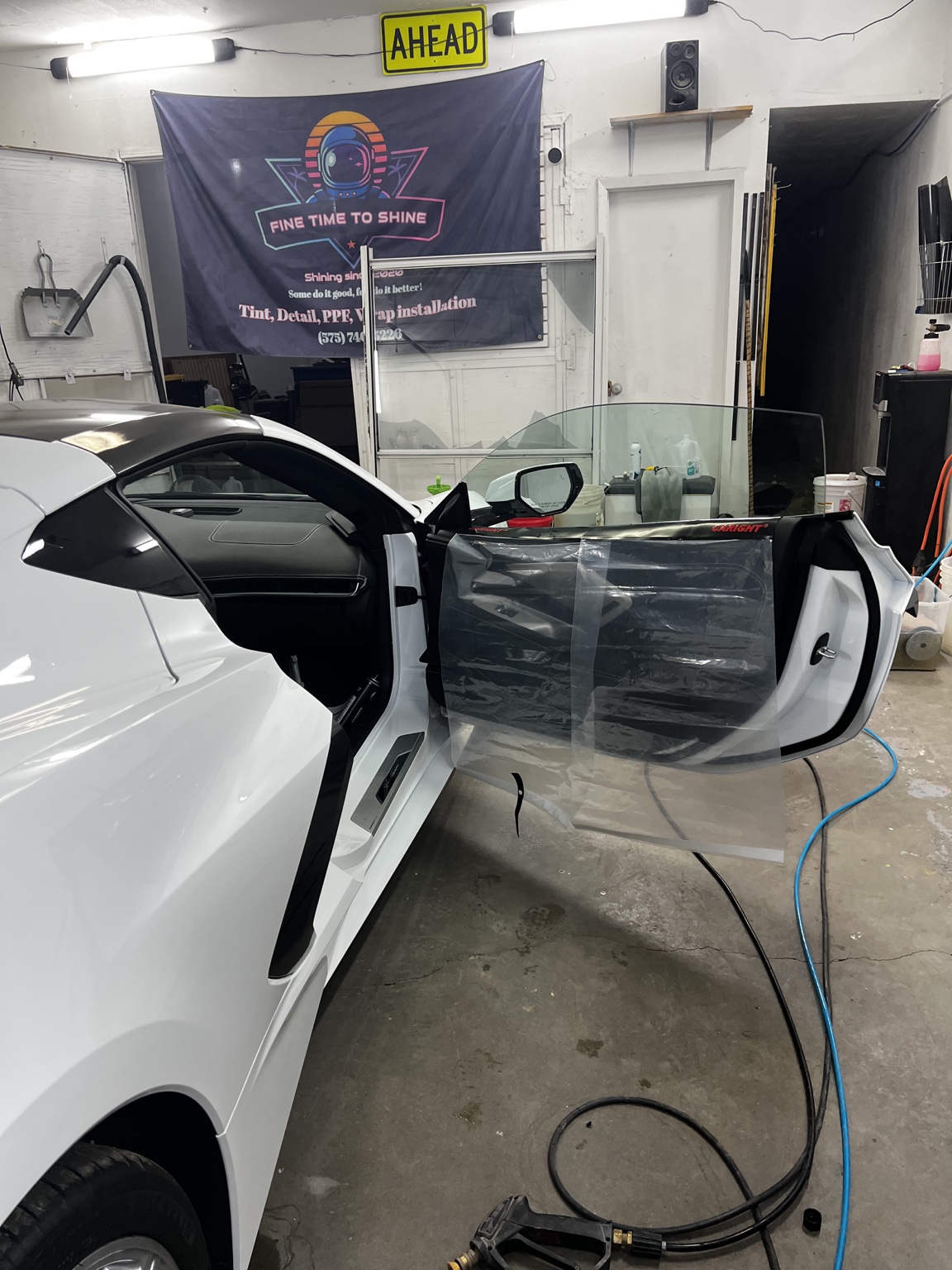 White C8 Corvette vehicle protection project in Carlsbad NM