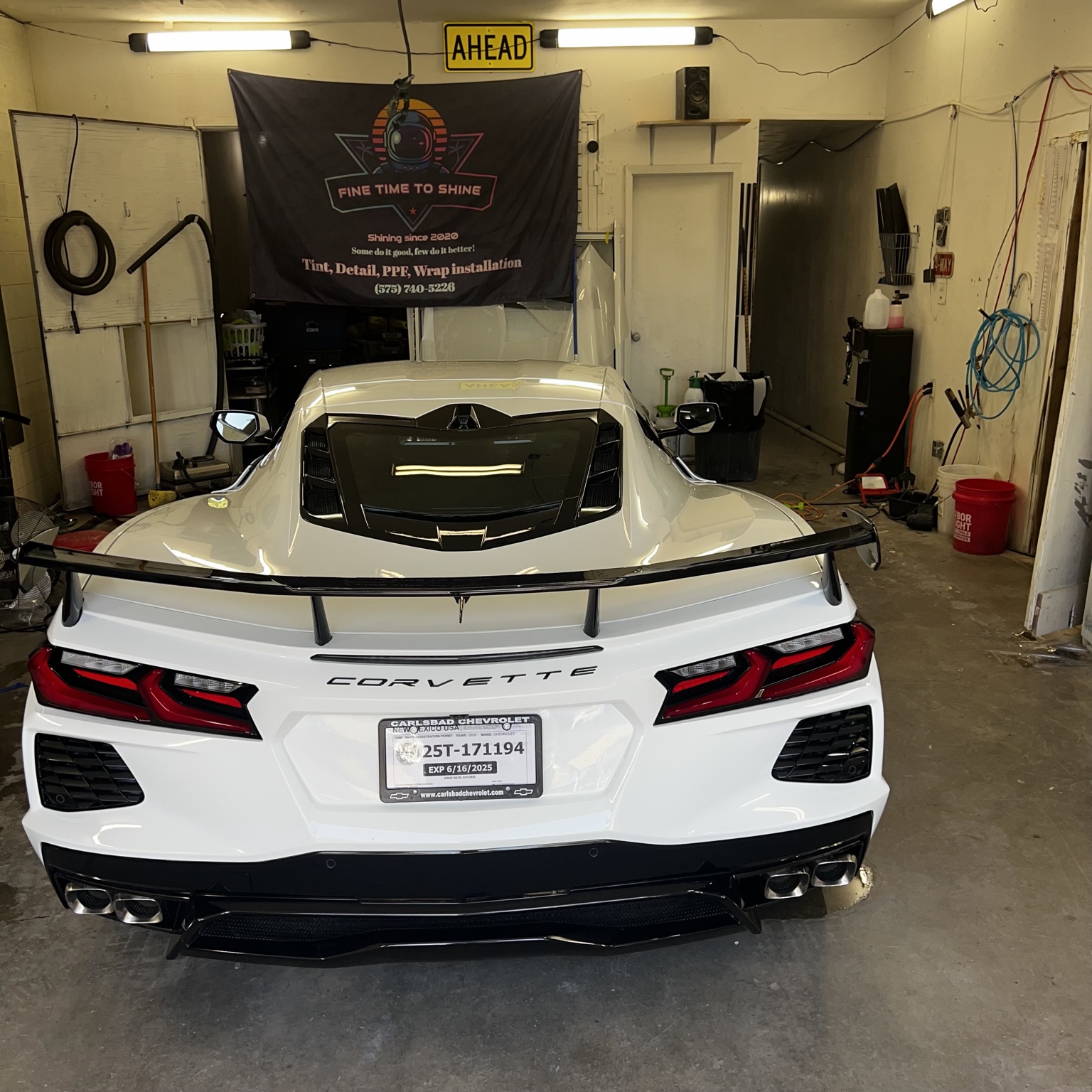 White C8 Corvette vehicle protection project in Carlsbad NM